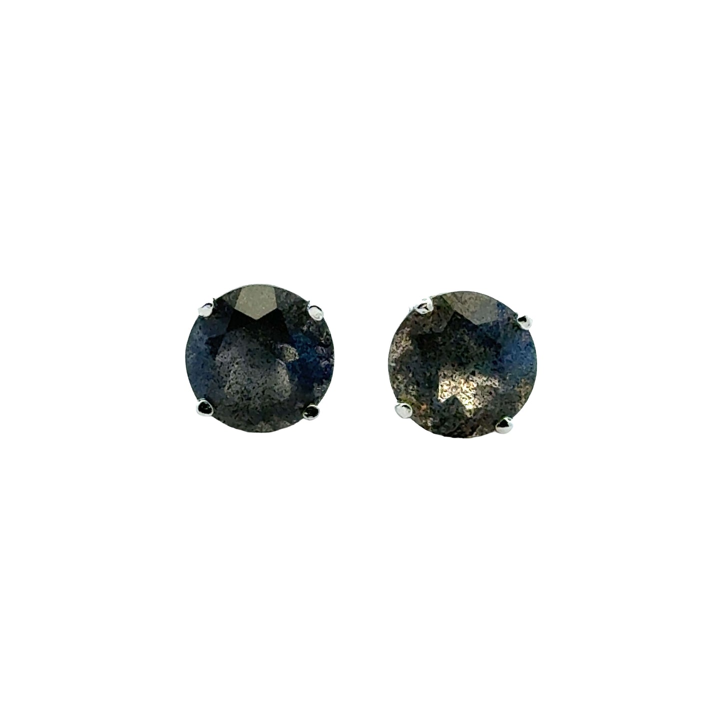 Handmade Round Labradorite Earrings in 925 Sterling Silver - Prong Set Style