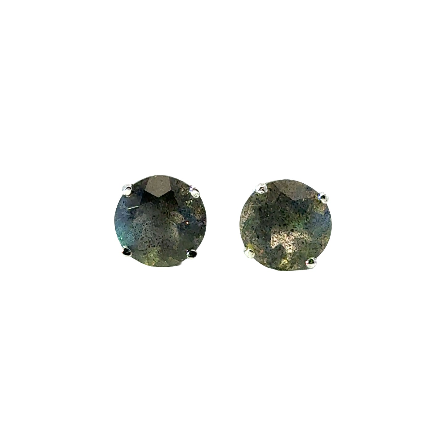 Handmade Round Labradorite Earrings in 925 Sterling Silver - Prong Set Style