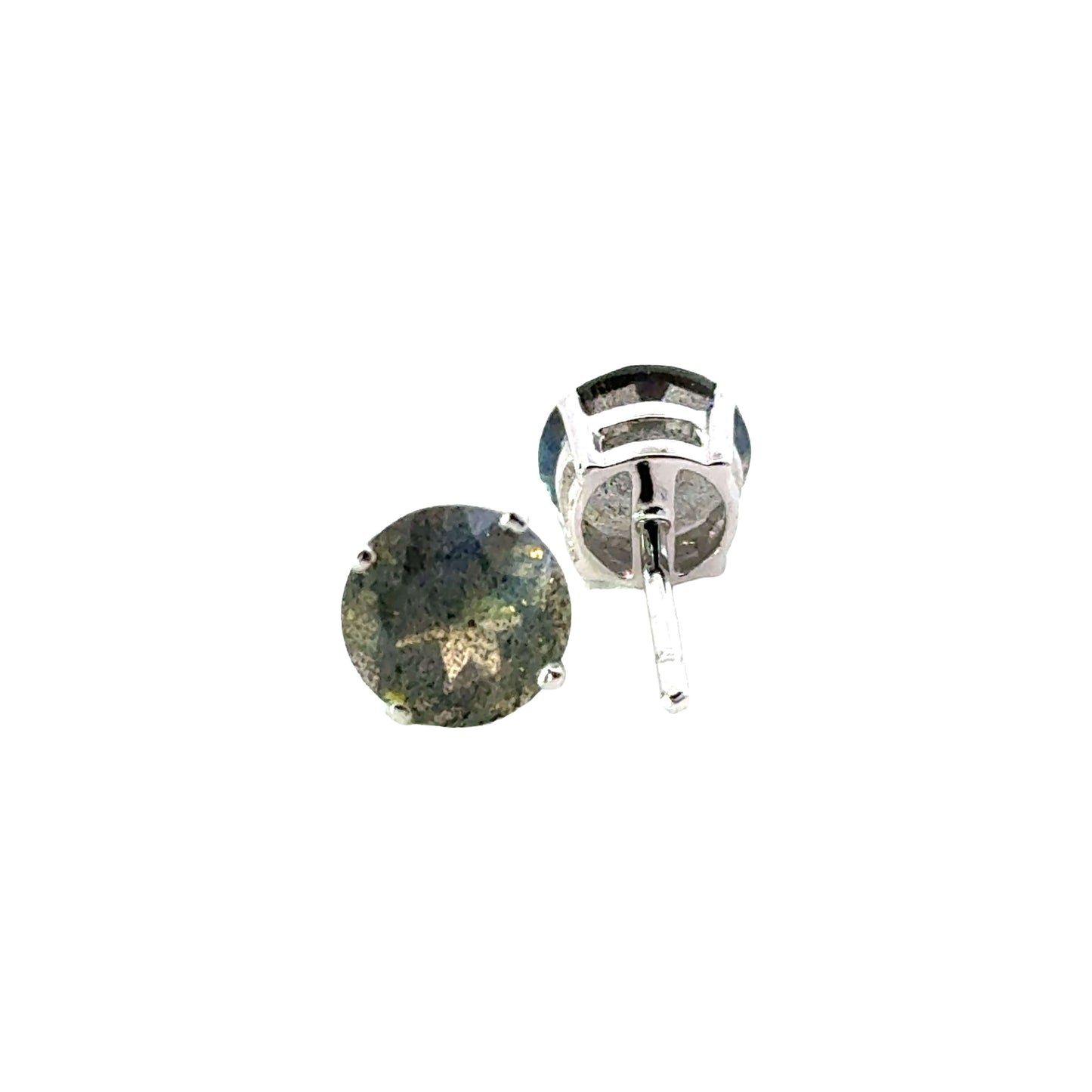 Handmade Round Labradorite Earrings in 925 Sterling Silver - Prong Set Style