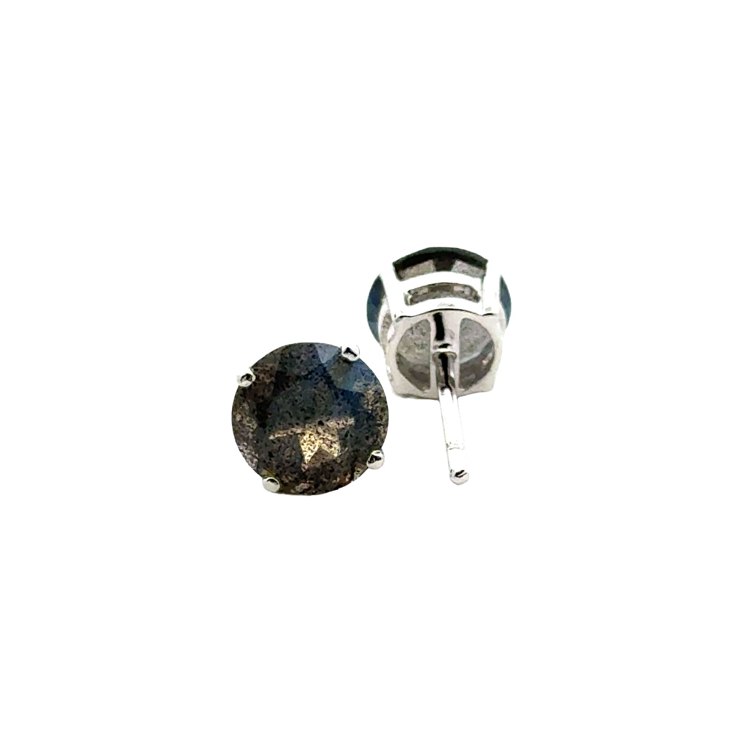 Handmade Round Labradorite Earrings in 925 Sterling Silver - Prong Set Style