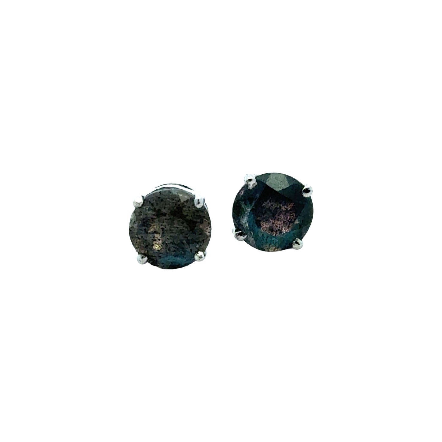 Handmade Round Labradorite Earrings in 925 Sterling Silver - Prong Set Style