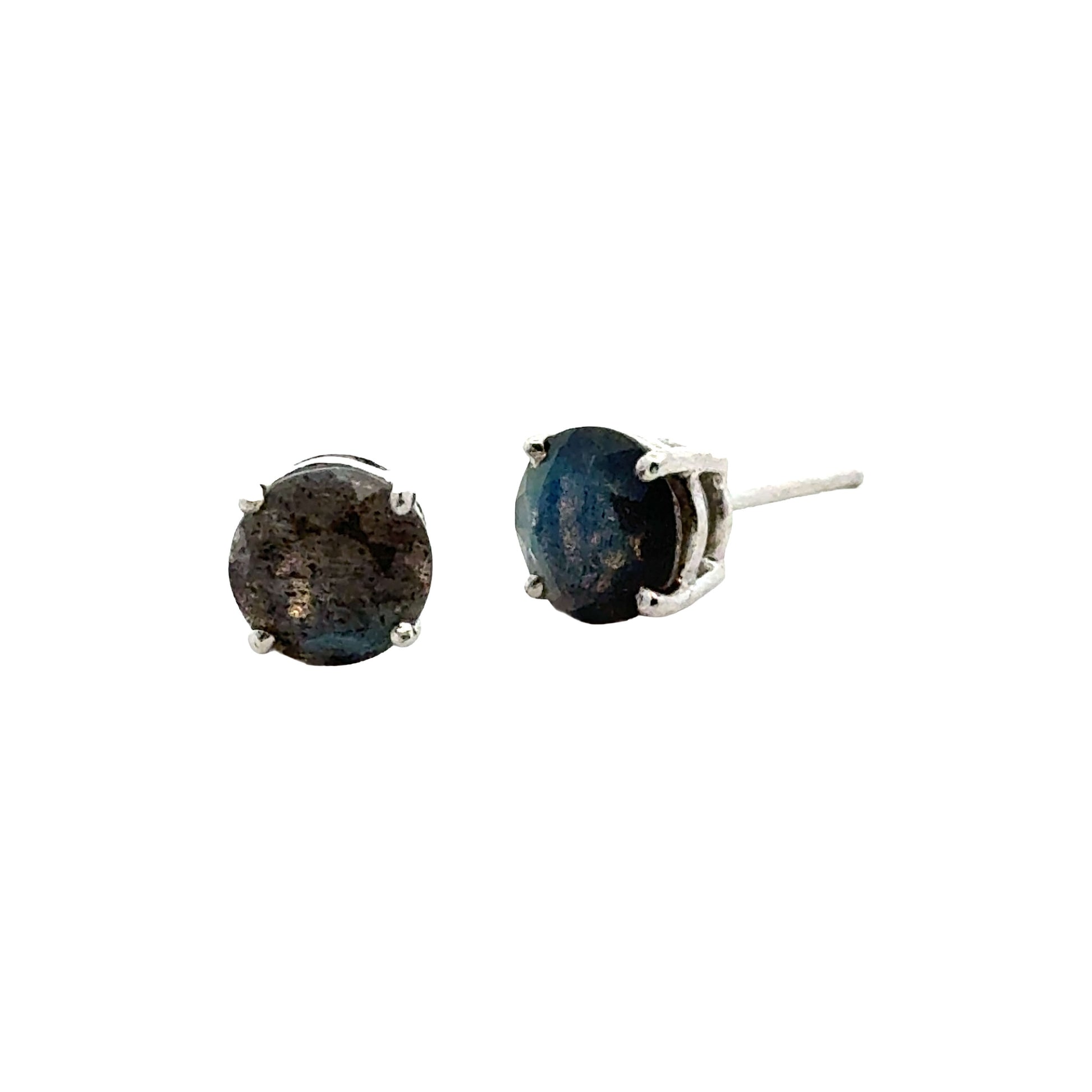Handmade Round Labradorite Earrings in 925 Sterling Silver - Prong Set Style