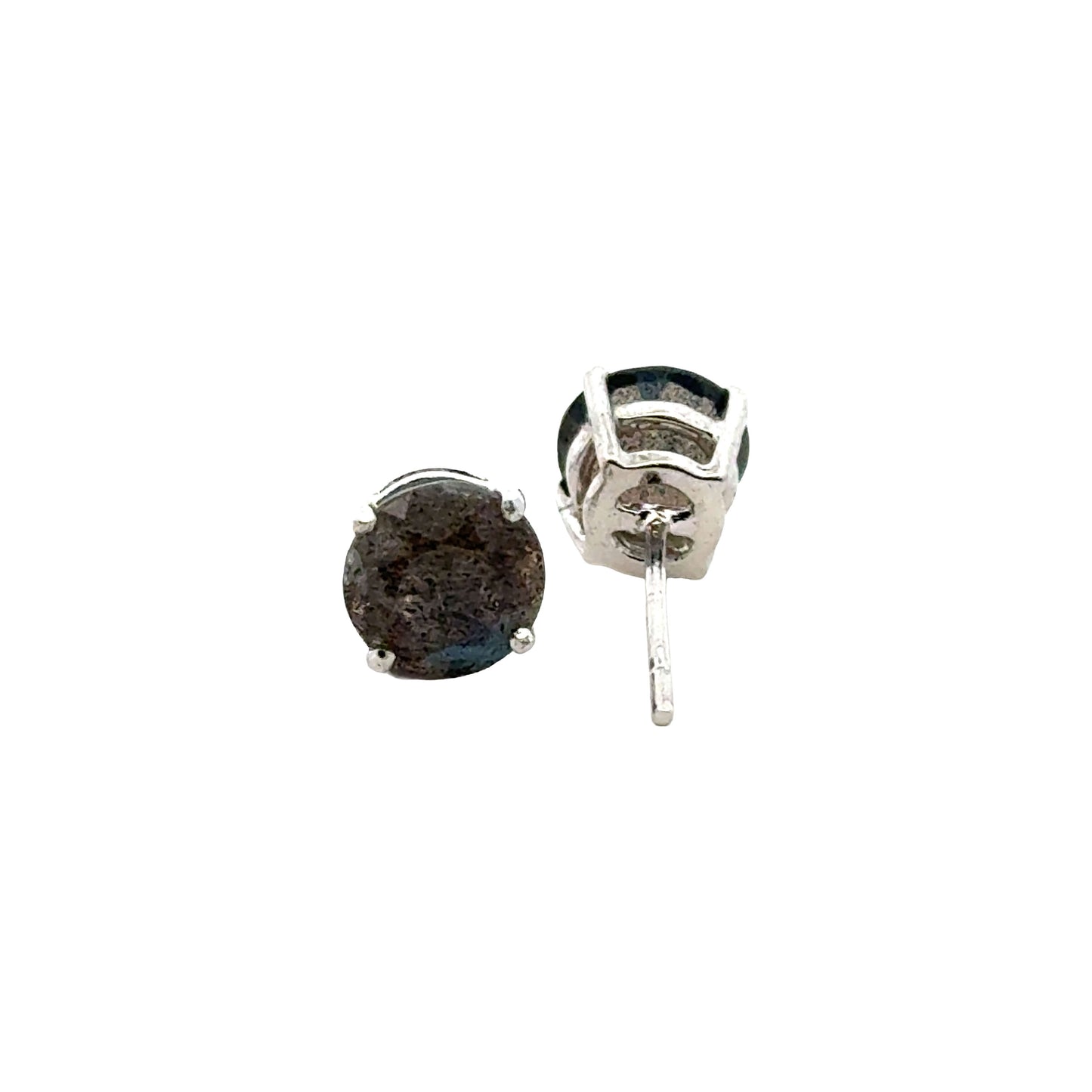 Handmade Round Labradorite Earrings in 925 Sterling Silver - Prong Set Style