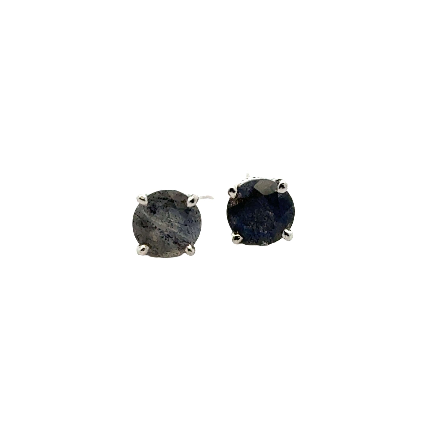 Handmade Round Labradorite Earrings in 925 Sterling Silver - Prong Set Style