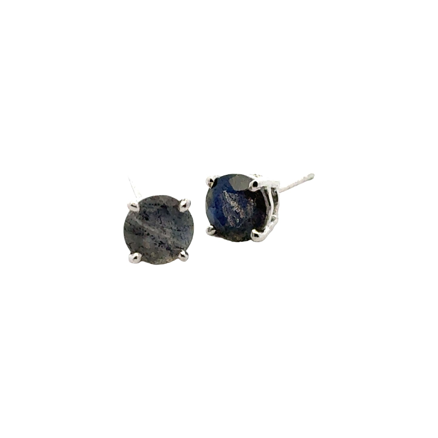 Handmade Round Labradorite Earrings in 925 Sterling Silver - Prong Set Style