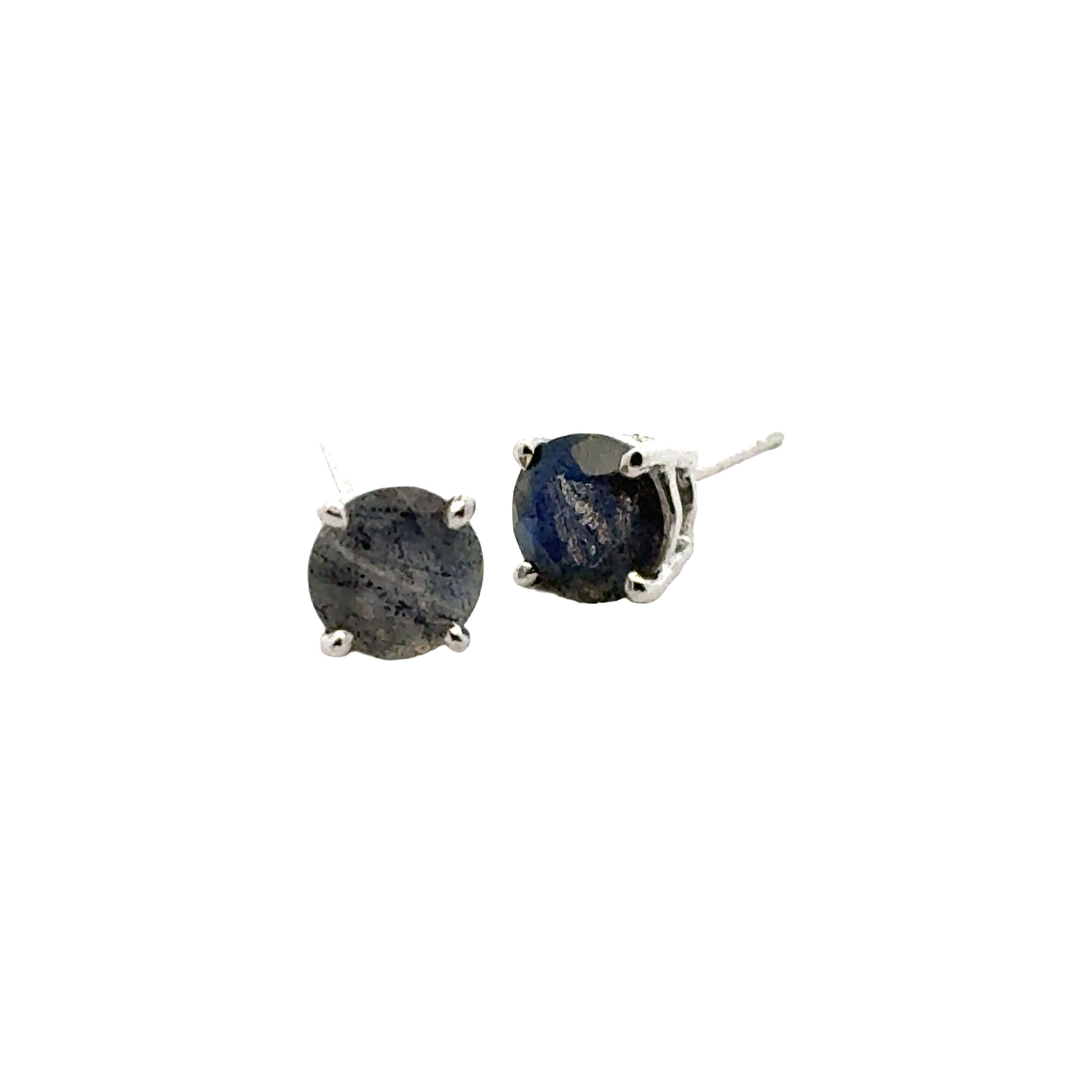Handmade Round Labradorite Earrings in 925 Sterling Silver - Prong Set Style