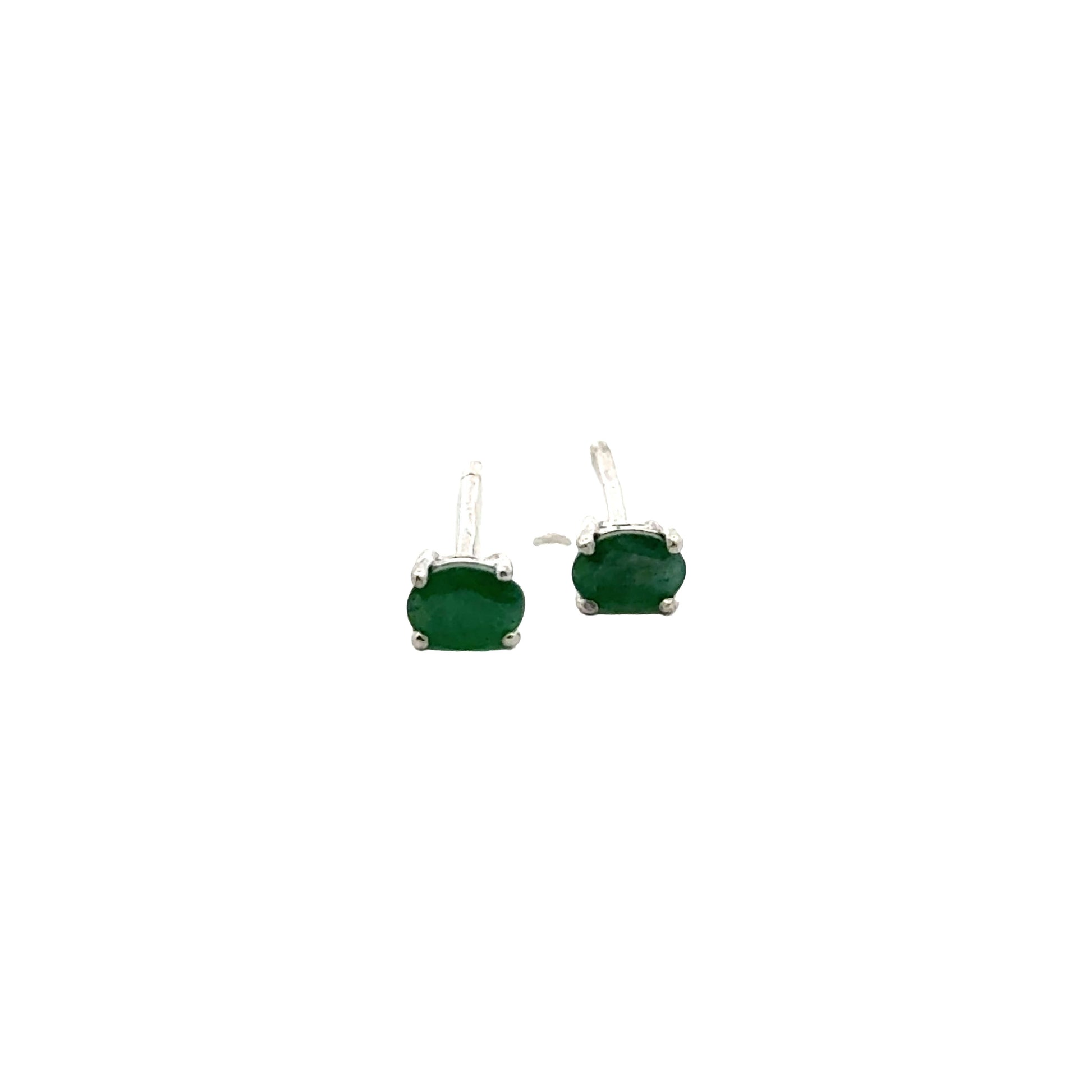 Handmade Oval Emerald Earrings in 925 Sterling Silver - Prong Set Style