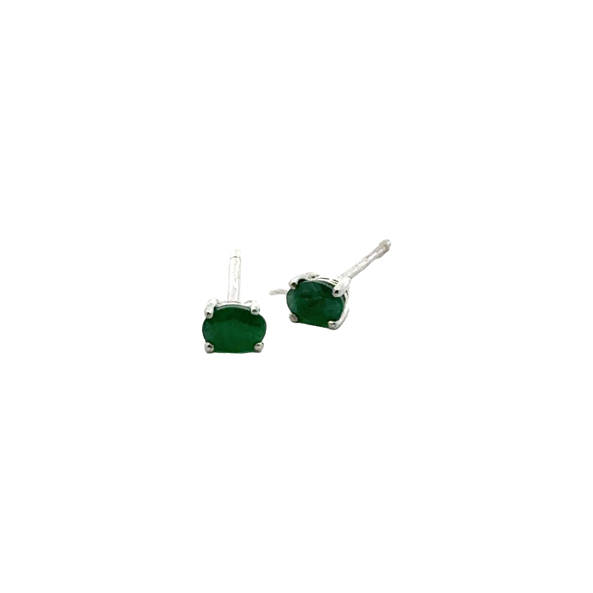 Handmade Oval Emerald Earrings in 925 Sterling Silver - Prong Set Style