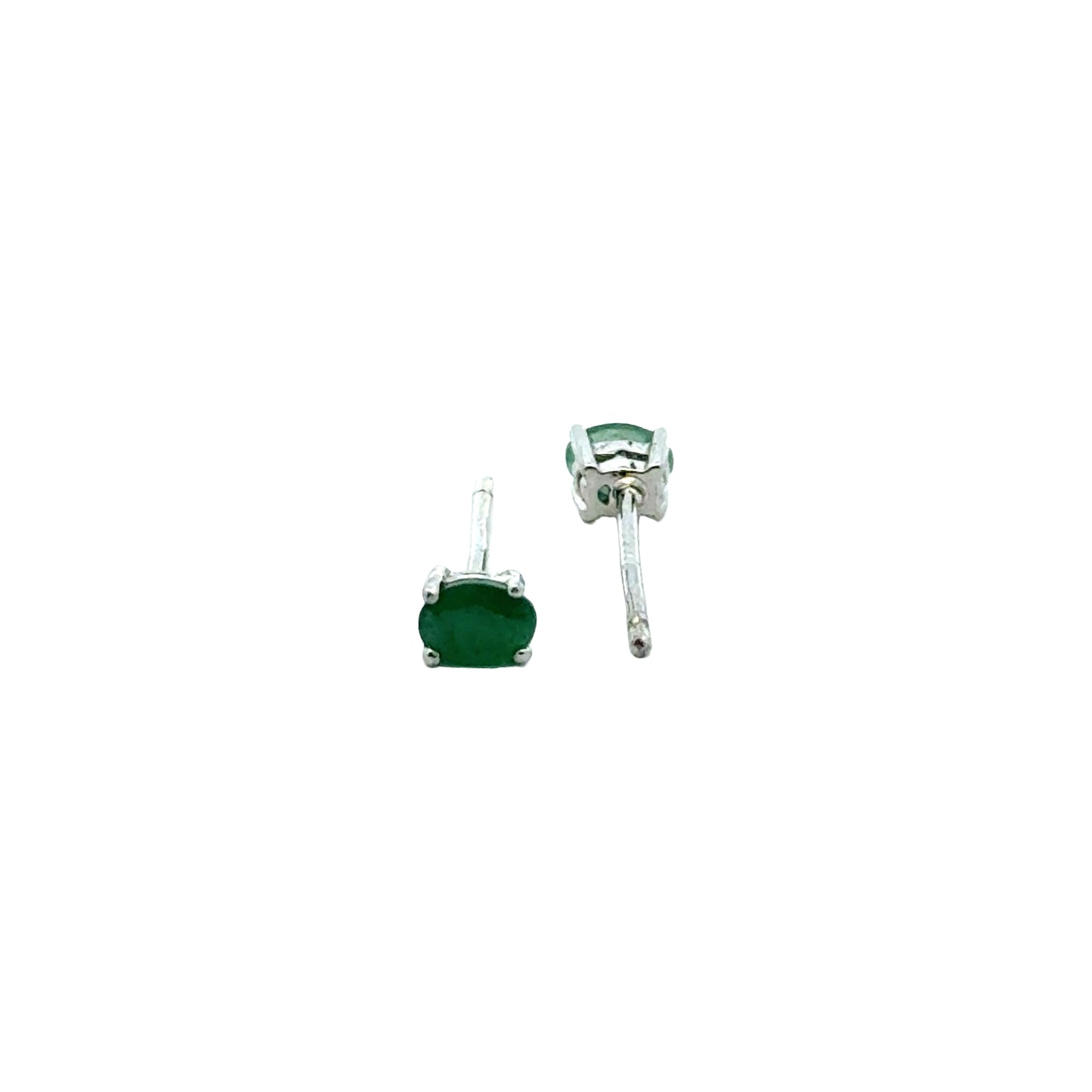 Handmade Oval Emerald Earrings in 925 Sterling Silver - Prong Set Style