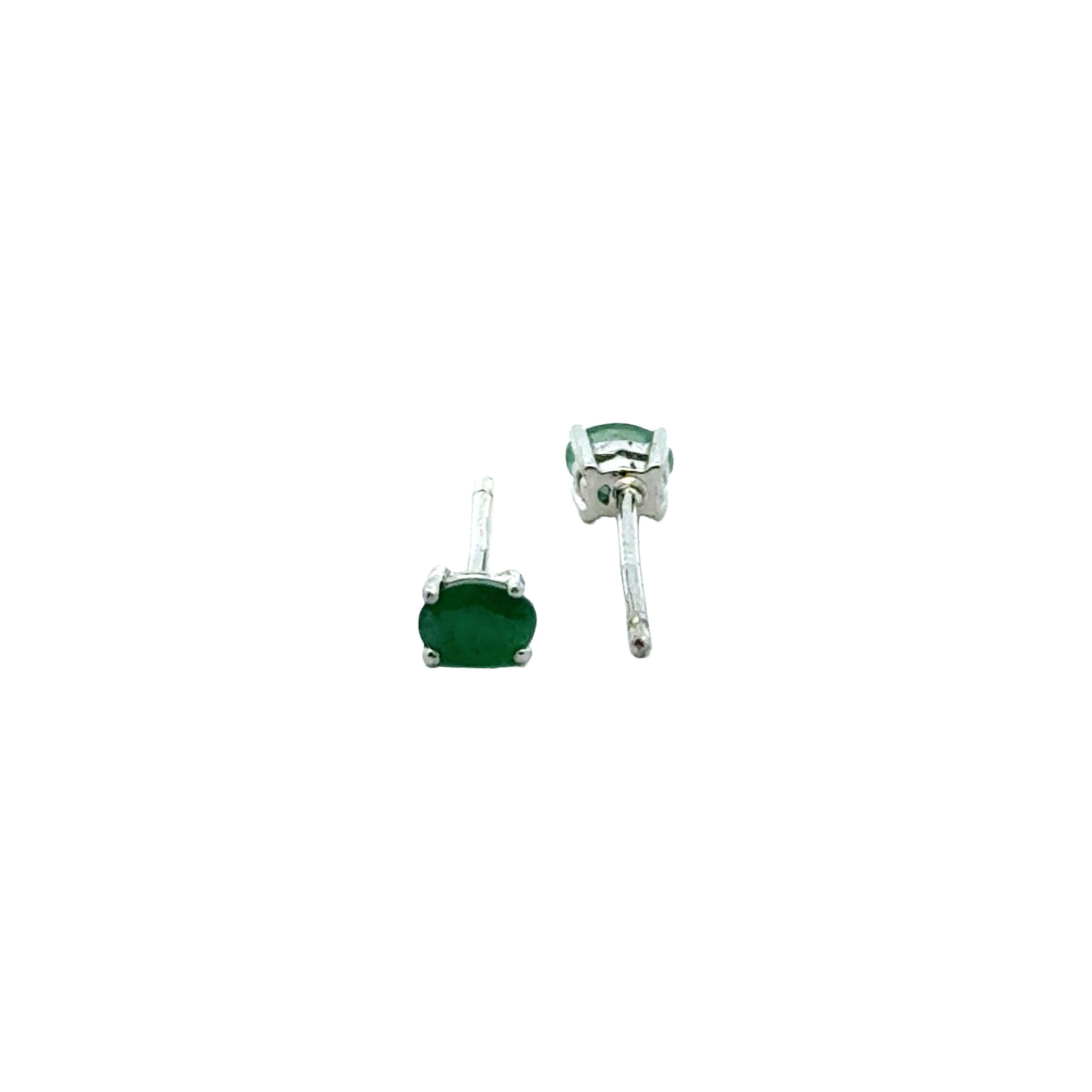 Handmade Oval Emerald Earrings in 925 Sterling Silver - Prong Set Style