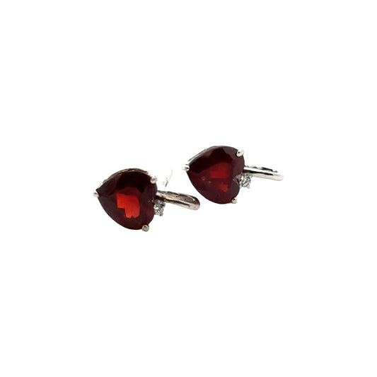 Handmade Heart Shaped Garnet Earrings in 925 Sterling Silver - Prong Set Style