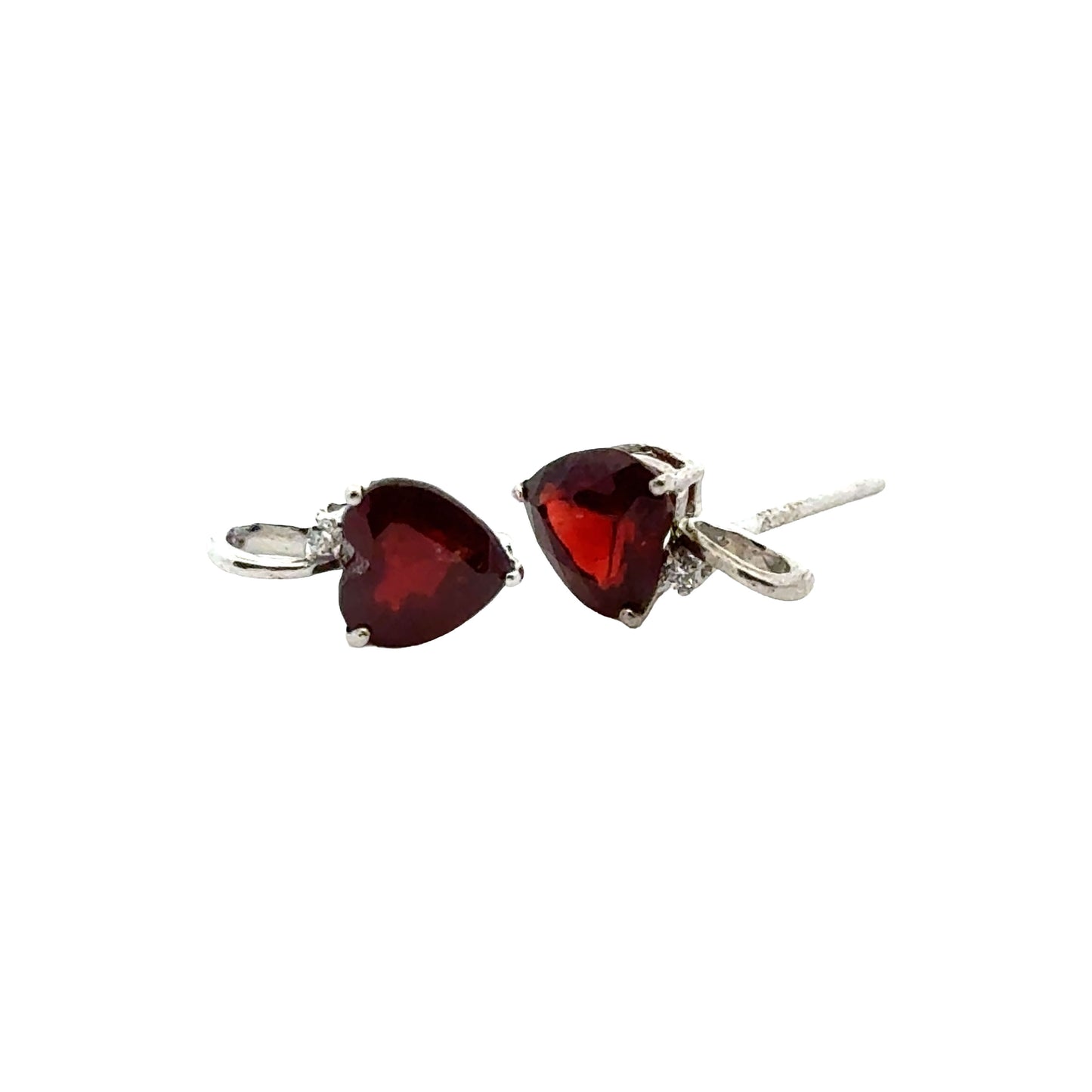 Handmade Heart Shaped Garnet Earrings in 925 Sterling Silver - Prong Set Style