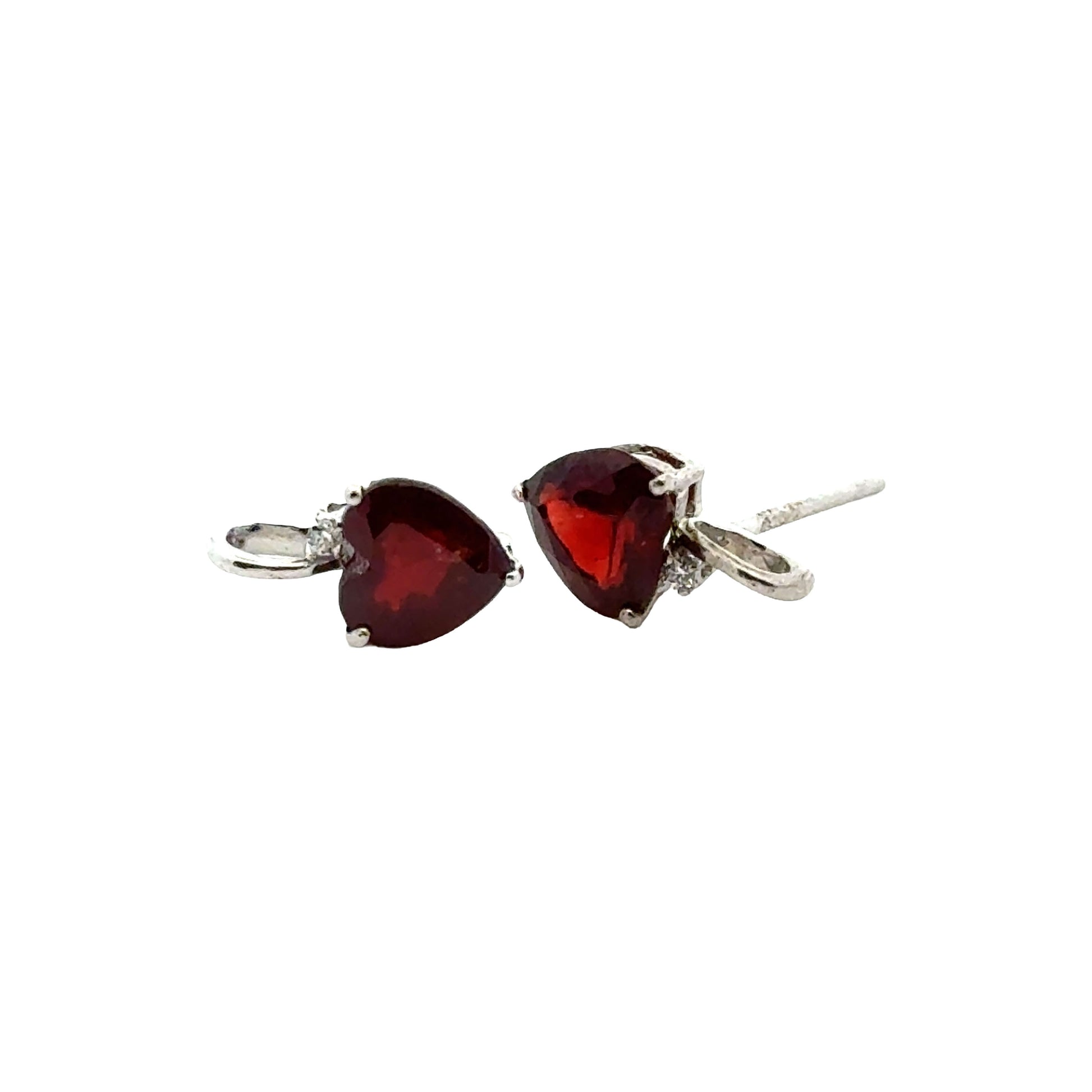 Handmade Heart Shaped Garnet Earrings in 925 Sterling Silver - Prong Set Style