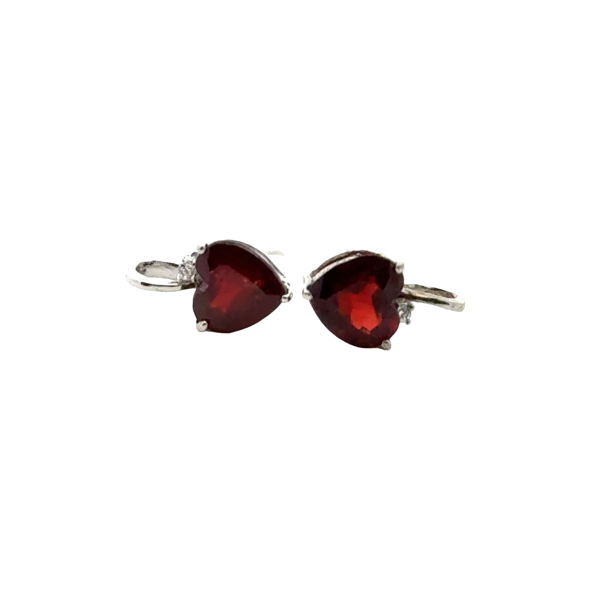 Handmade Heart Shaped Garnet Earrings in 925 Sterling Silver - Prong Set Style