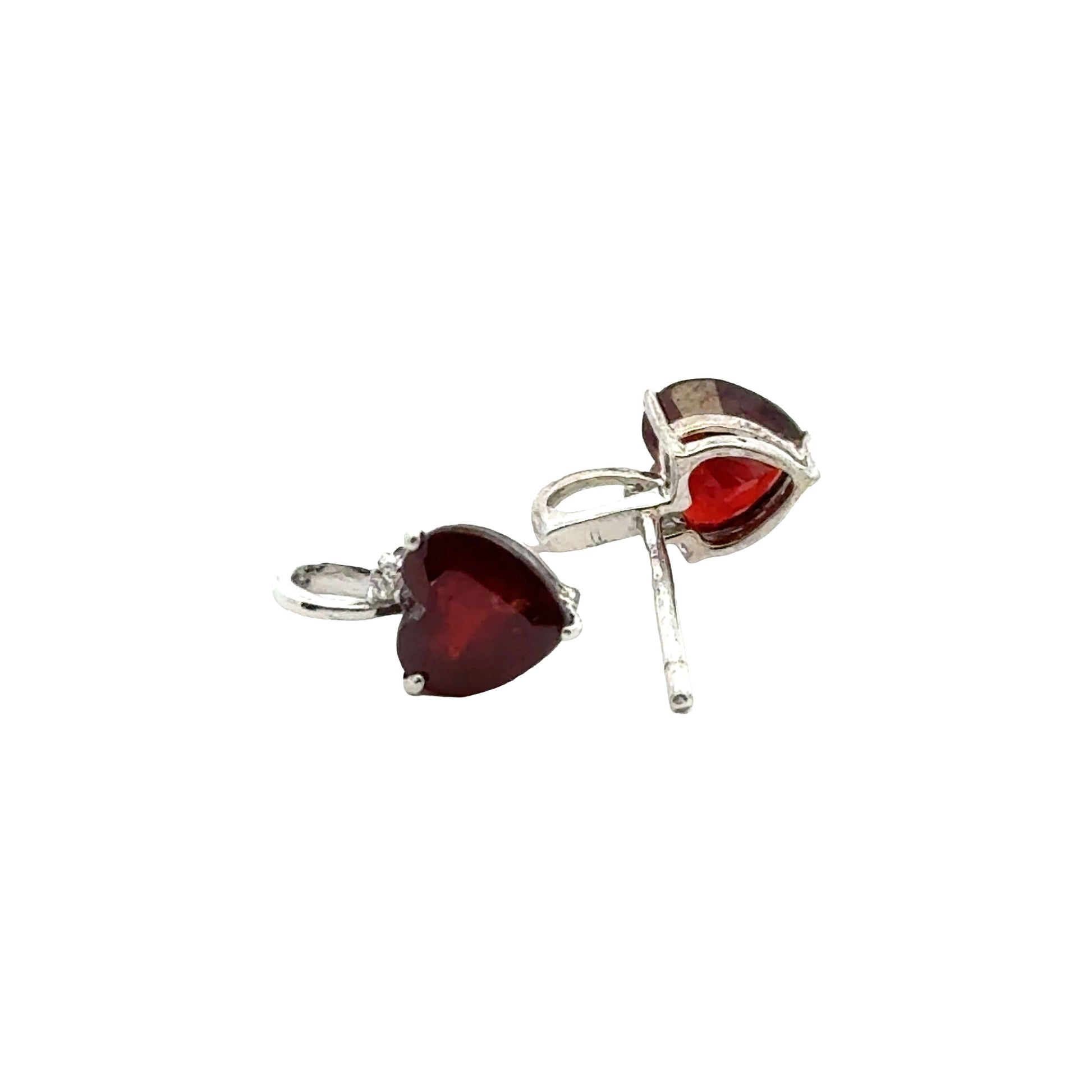 Handmade Heart Shaped Garnet Earrings in 925 Sterling Silver - Prong Set Style