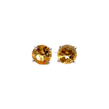 Handmade Round Citrine Earrings in 925 Sterling Silver - Prong Set Style