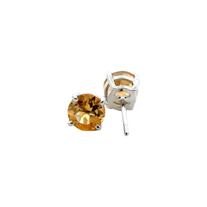 Handmade Round Citrine Earrings in 925 Sterling Silver - Prong Set Style