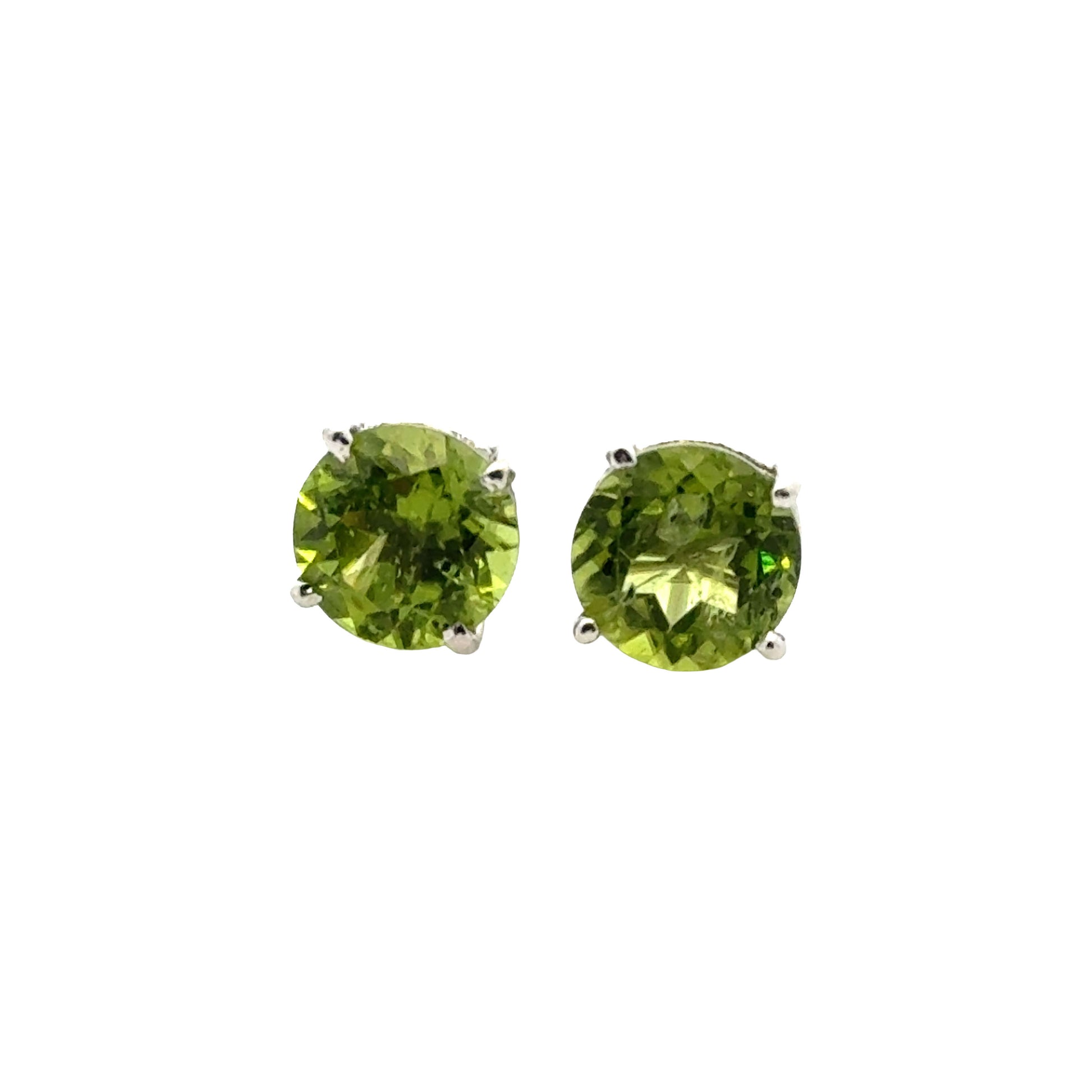 Handmade Round Peridot Earrings in 925 Sterling Silver - Prong Set Style