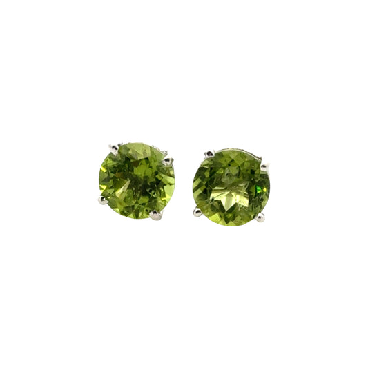 Handmade Round Peridot Earrings in 925 Sterling Silver - Prong Set Style