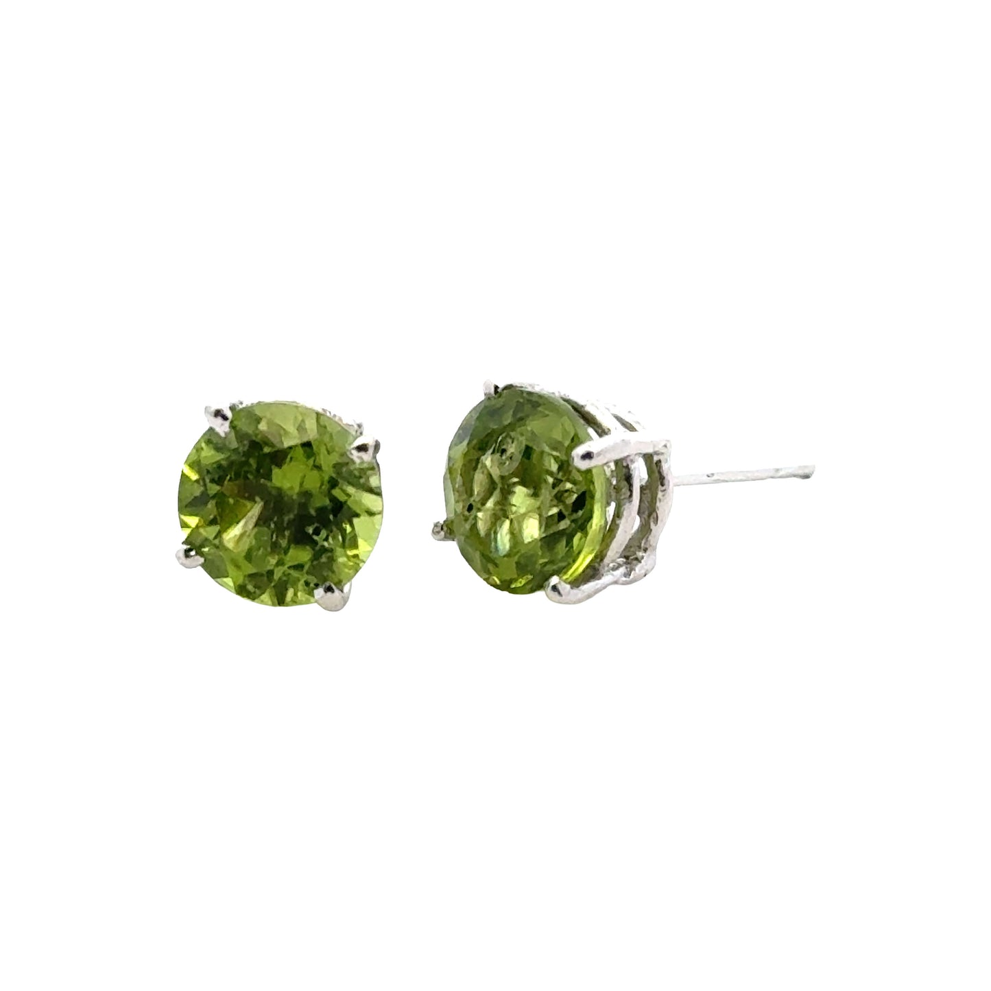 Handmade Round Peridot Earrings in 925 Sterling Silver - Prong Set Style