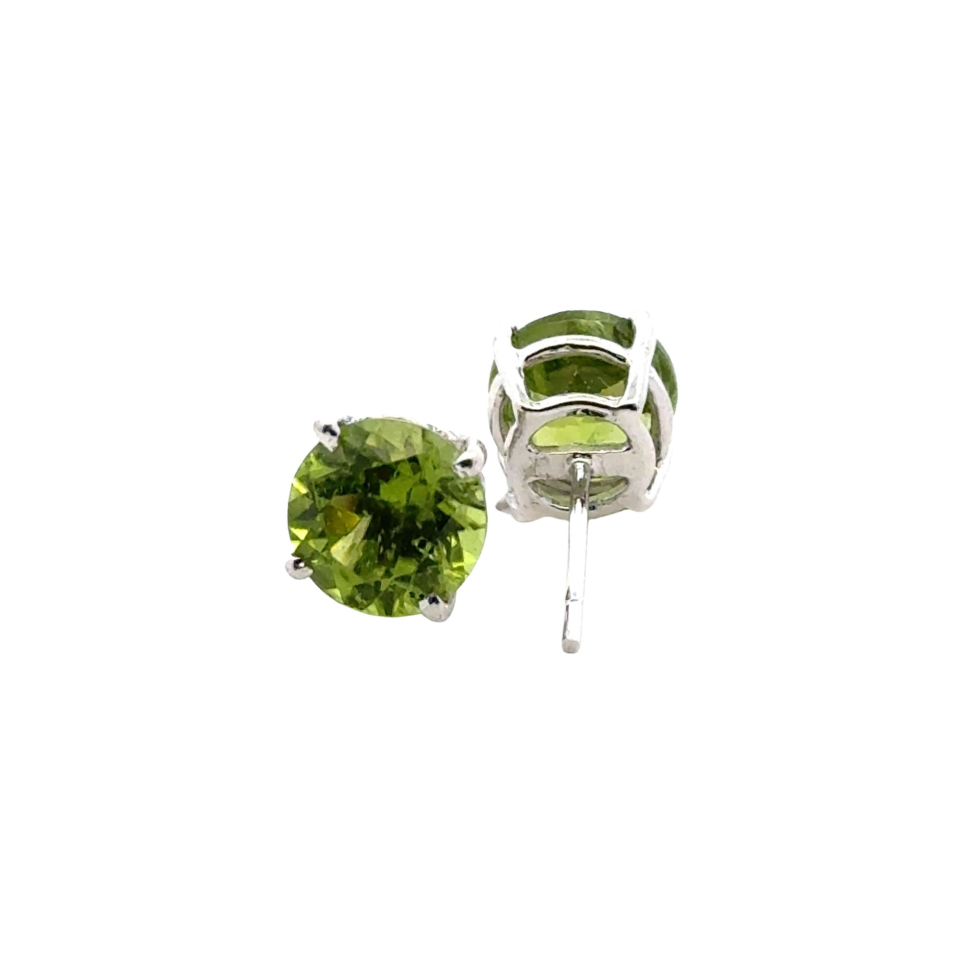 Handmade Round Peridot Earrings in 925 Sterling Silver - Prong Set Style