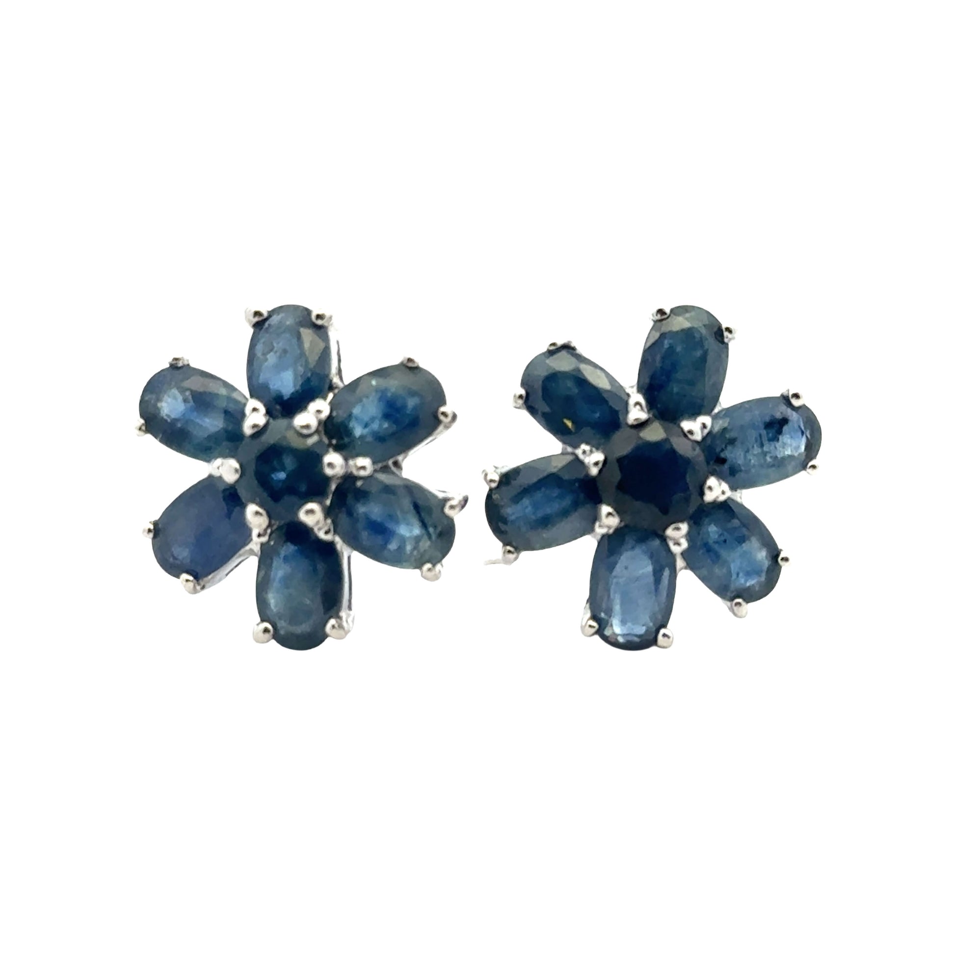 Handmade Flower Shaped Sapphire Earrings in 925 Sterling Silver - Prong Set Style