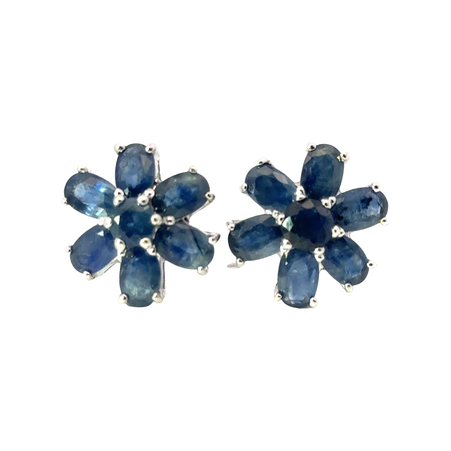 Handmade Flower Shaped Sapphire Earrings in 925 Sterling Silver - Prong Set Style