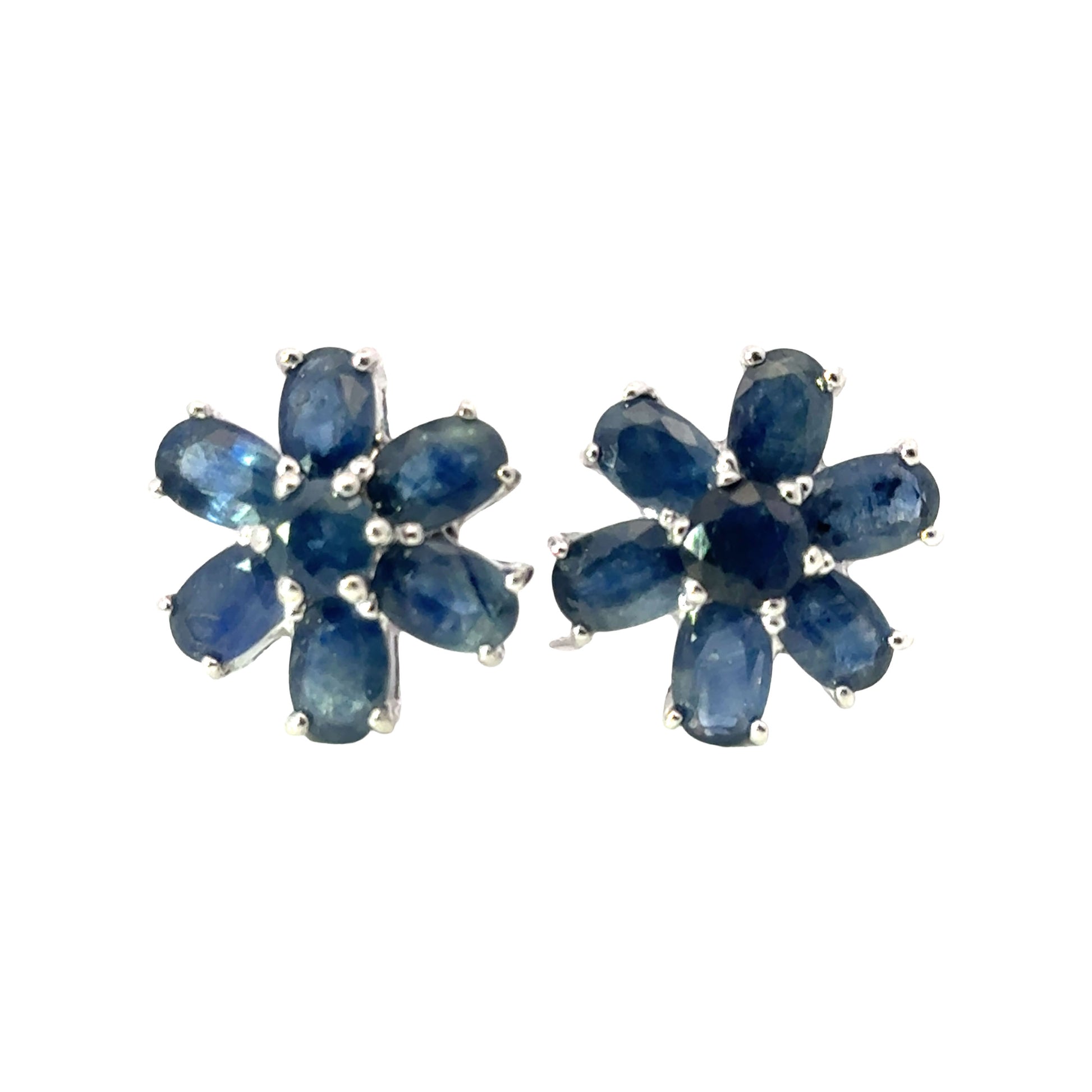 Handmade Flower Shaped Sapphire Earrings in 925 Sterling Silver - Prong Set Style