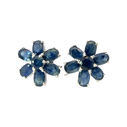 Handmade Flower Shaped Sapphire Earrings in 925 Sterling Silver - Prong Set Style
