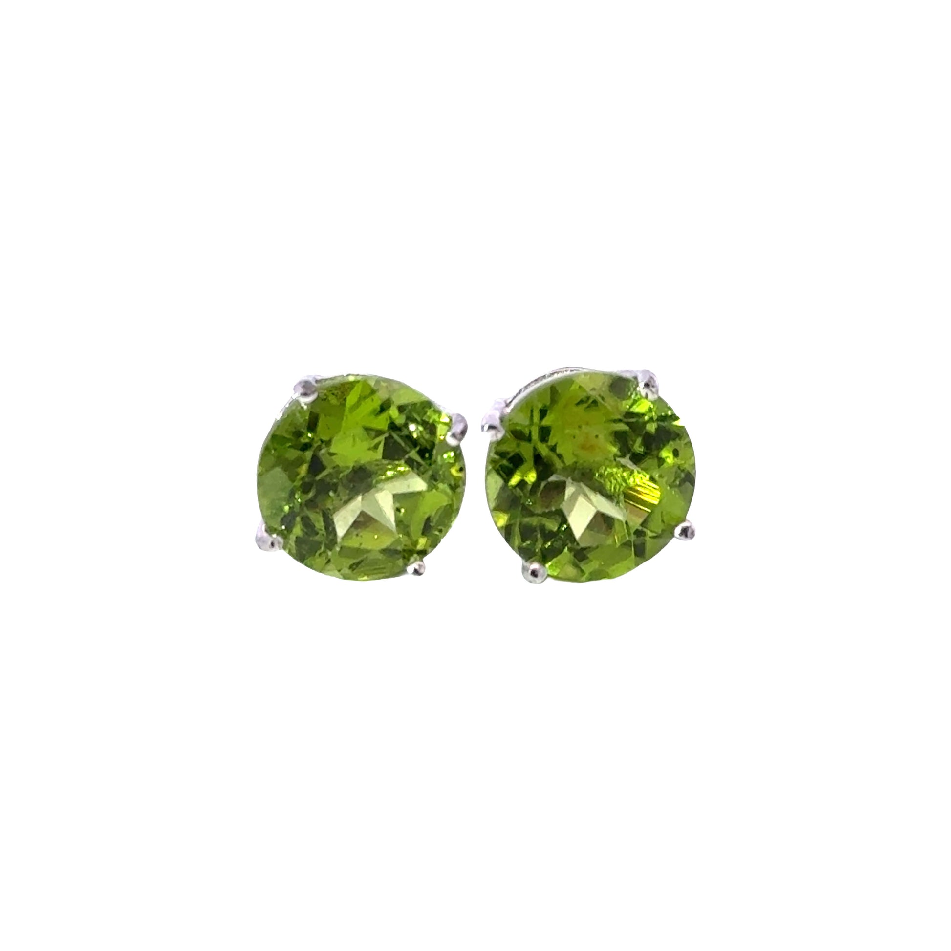 Handmade Round Peridot Earrings in 925 Sterling Silver - Prong Set Style