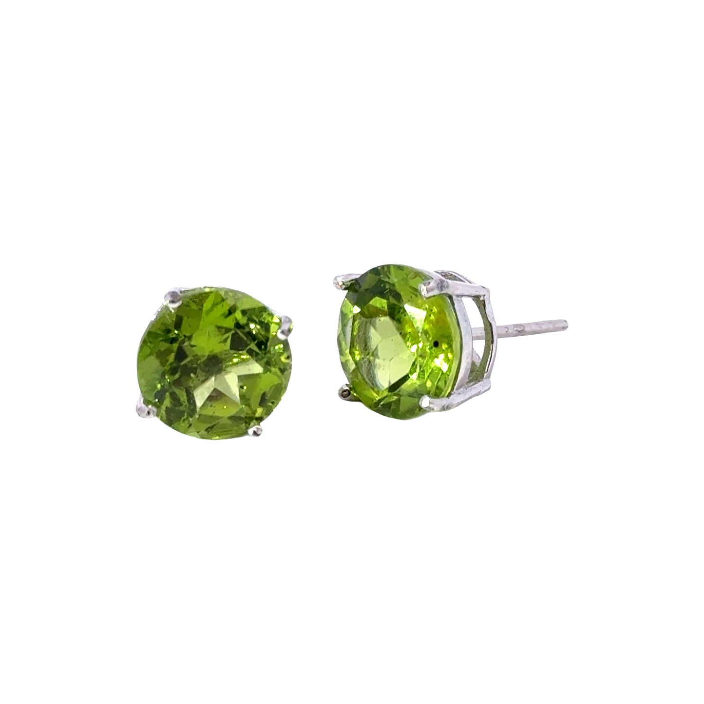Handmade Round Peridot Earrings in 925 Sterling Silver - Prong Set Style