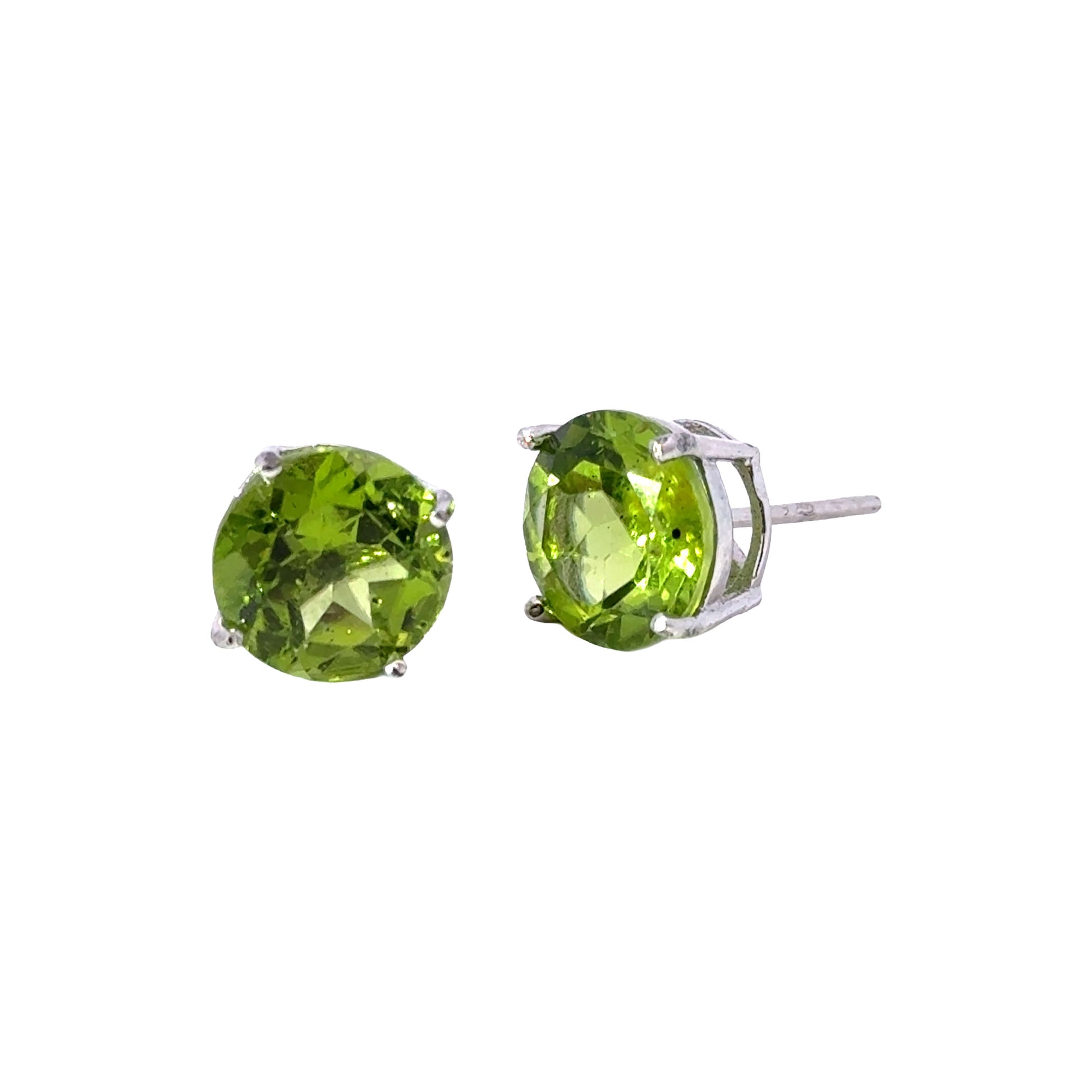 Handmade Round Peridot Earrings in 925 Sterling Silver - Prong Set Style