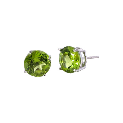 Handmade Round Peridot Earrings in 925 Sterling Silver - Prong Set Style
