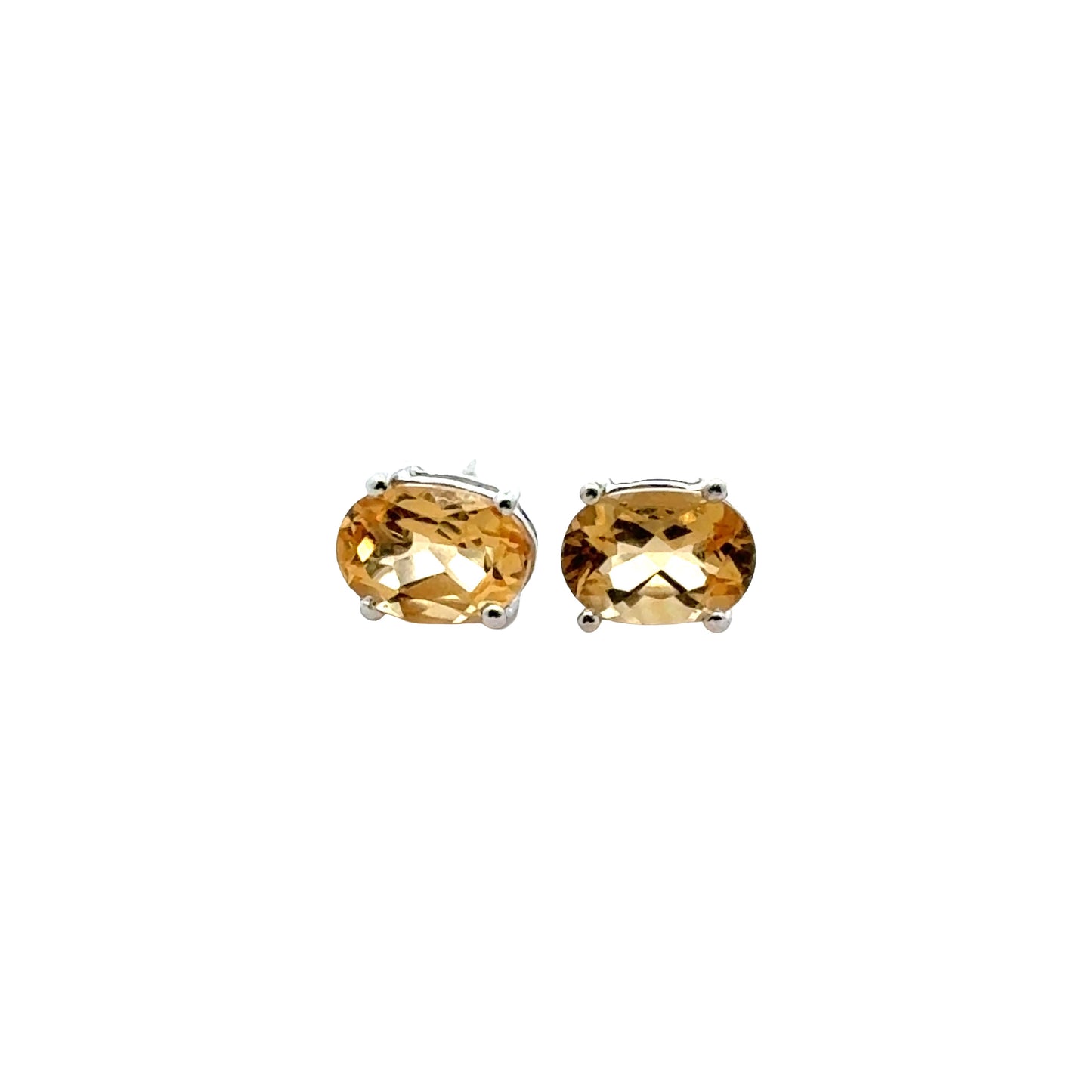 Handmade Oval Citrine Earrings in 925 Sterling Silver - Prong Set Style