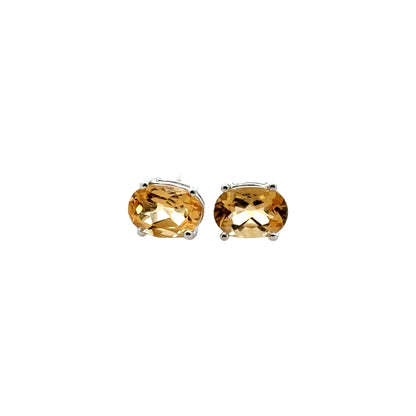 Handmade Oval Citrine Earrings in 925 Sterling Silver - Prong Set Style