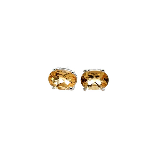Handmade Oval Citrine Earrings in 925 Sterling Silver - Prong Set Style