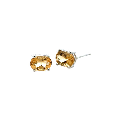Handmade Oval Citrine Earrings in 925 Sterling Silver - Prong Set Style