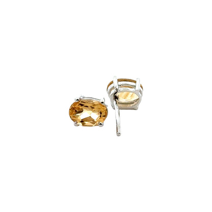 Handmade Oval Citrine Earrings in 925 Sterling Silver - Prong Set Style