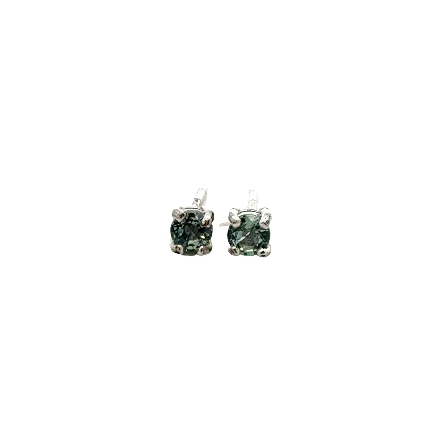 Handmade Round Sapphire Earrings in 925 Sterling Silver - Prong Set Style