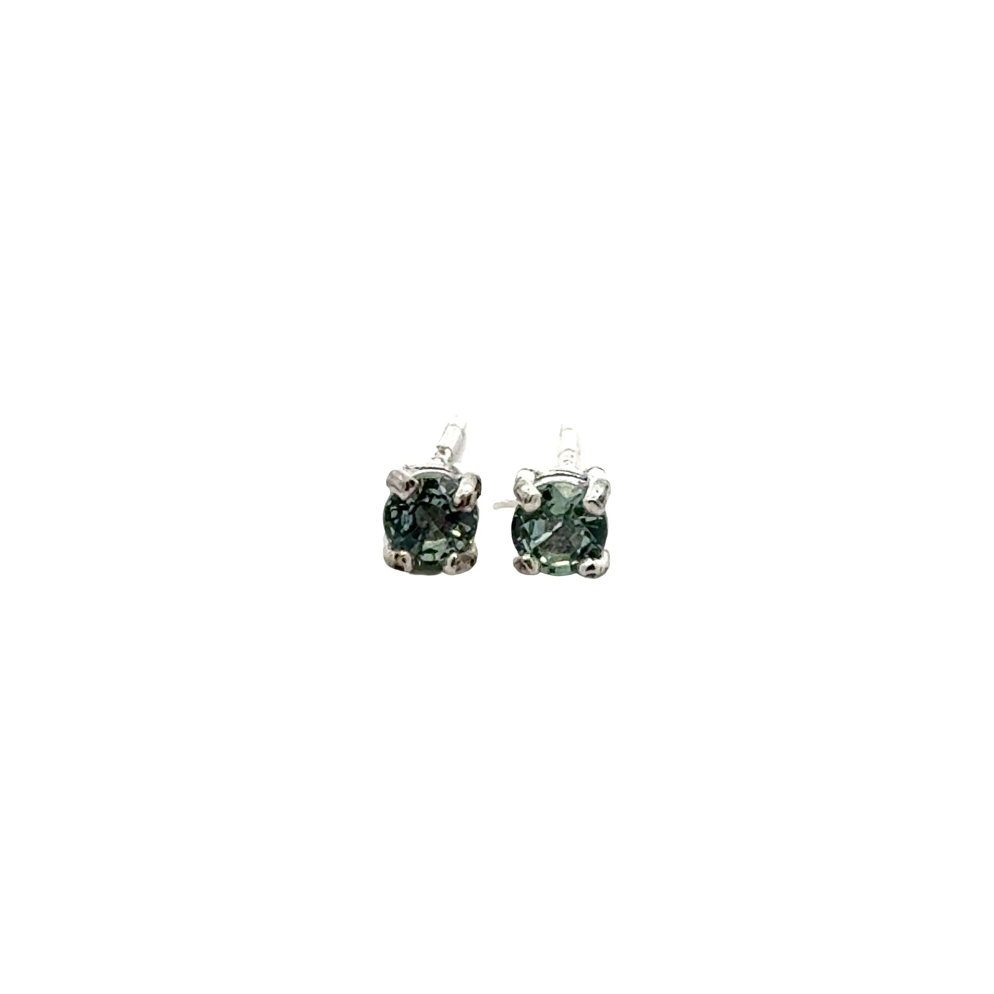 Handmade Round Sapphire Earrings in 925 Sterling Silver - Prong Set Style
