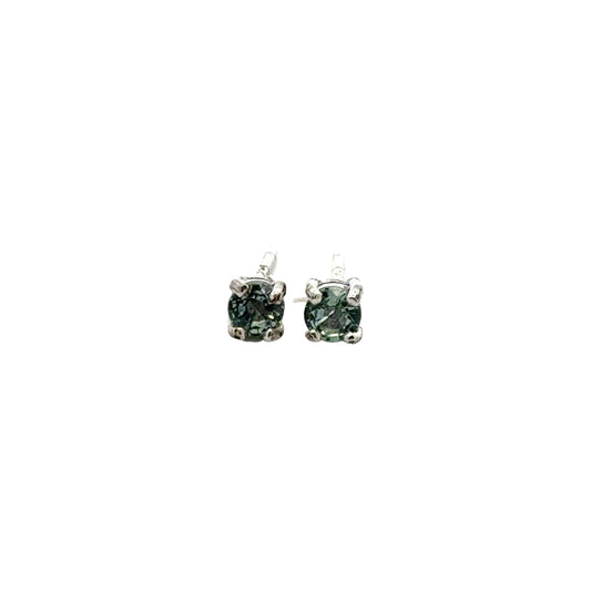 Handmade Round Sapphire Earrings in 925 Sterling Silver - Prong Set Style