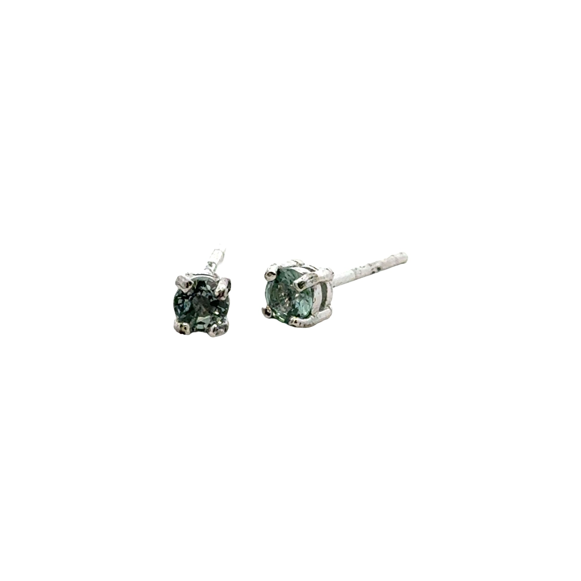 Handmade Round Sapphire Earrings in 925 Sterling Silver - Prong Set Style