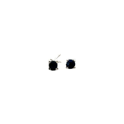 Handmade Round Sapphire Earrings in 925 Sterling Silver - Prong Set Style