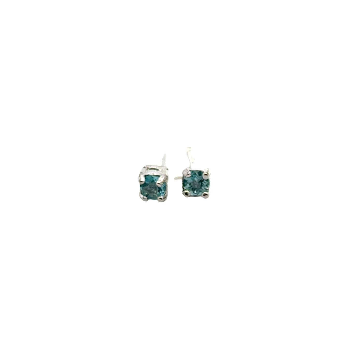 Handmade Round Sapphire Earrings in 925 Sterling Silver - Prong Set Style
