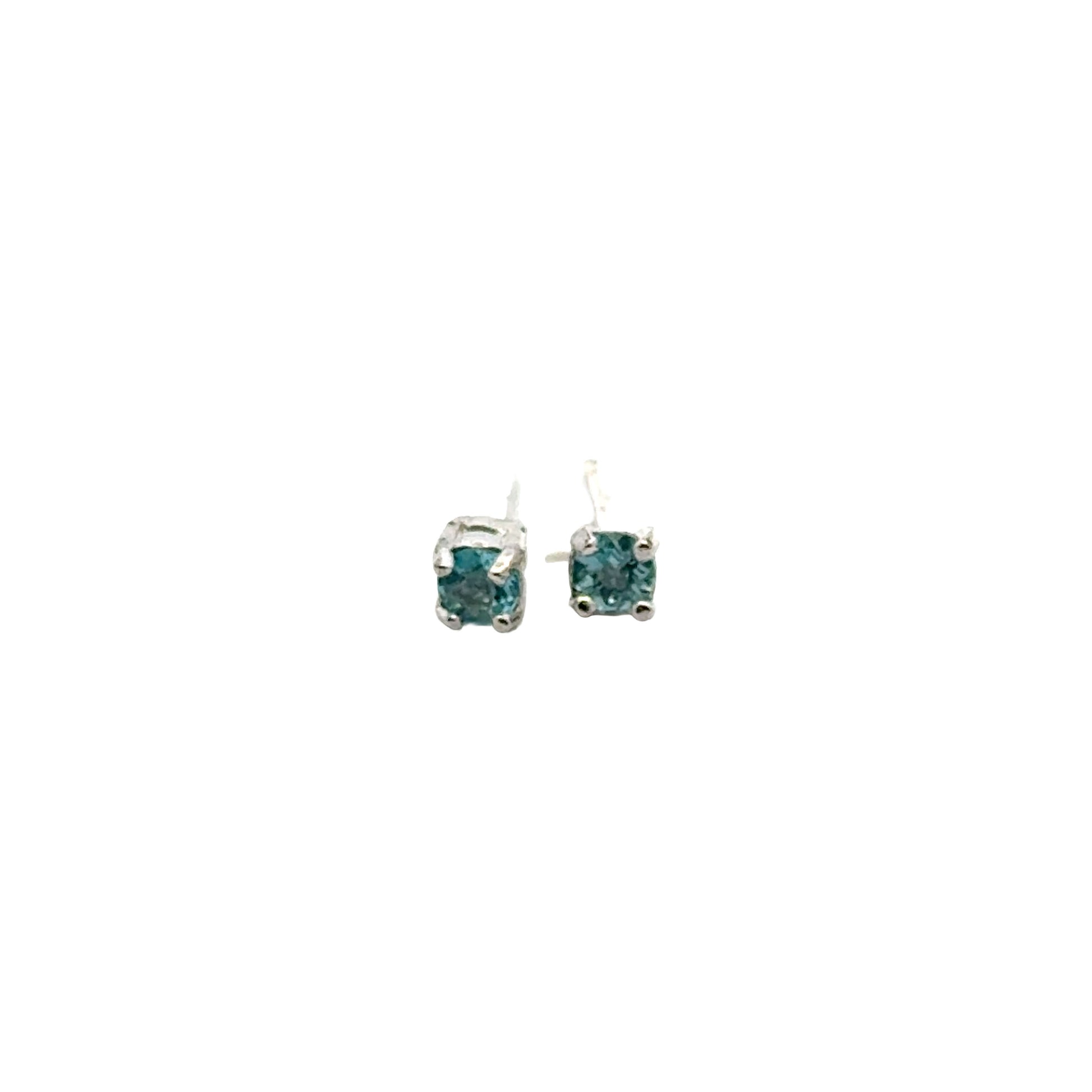 Handmade Round Sapphire Earrings in 925 Sterling Silver - Prong Set Style
