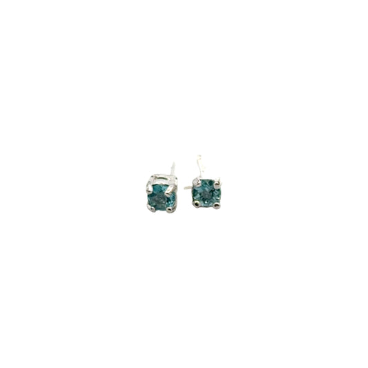 Handmade Round Sapphire Earrings in 925 Sterling Silver - Prong Set Style