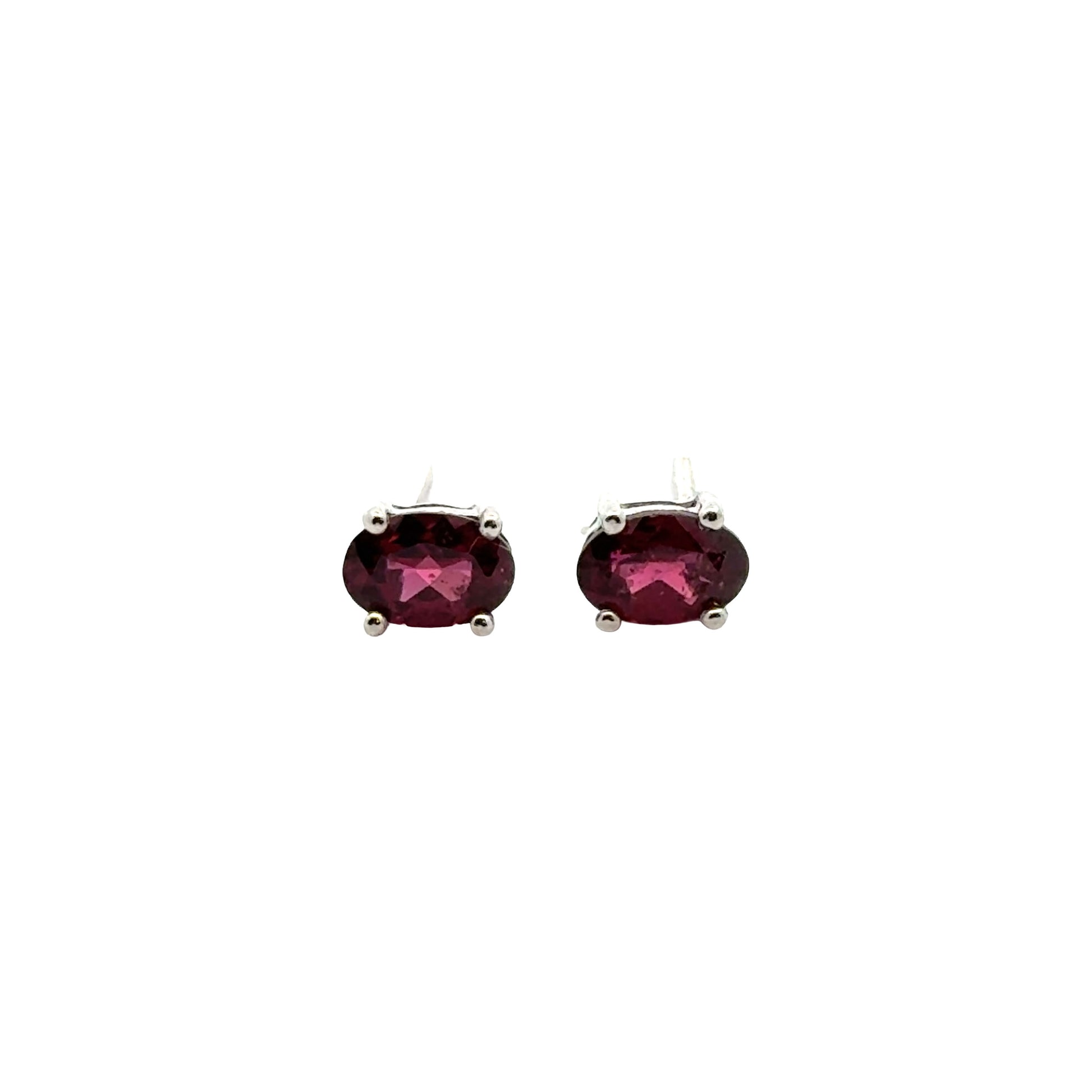 Handmade Oval Garnet Earrings in 925 Sterling Silver - Prong Set Style