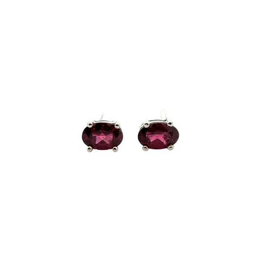 Handmade Oval Garnet Earrings in 925 Sterling Silver - Prong Set Style
