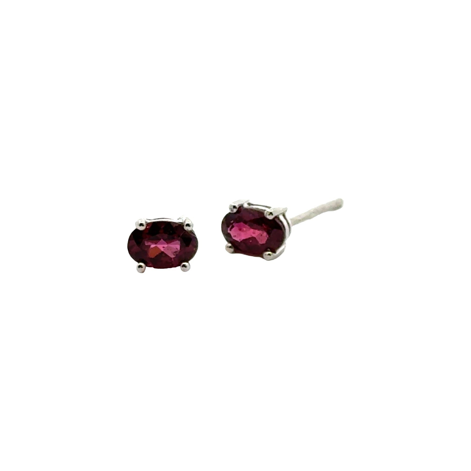 Handmade Oval Garnet Earrings in 925 Sterling Silver - Prong Set Style