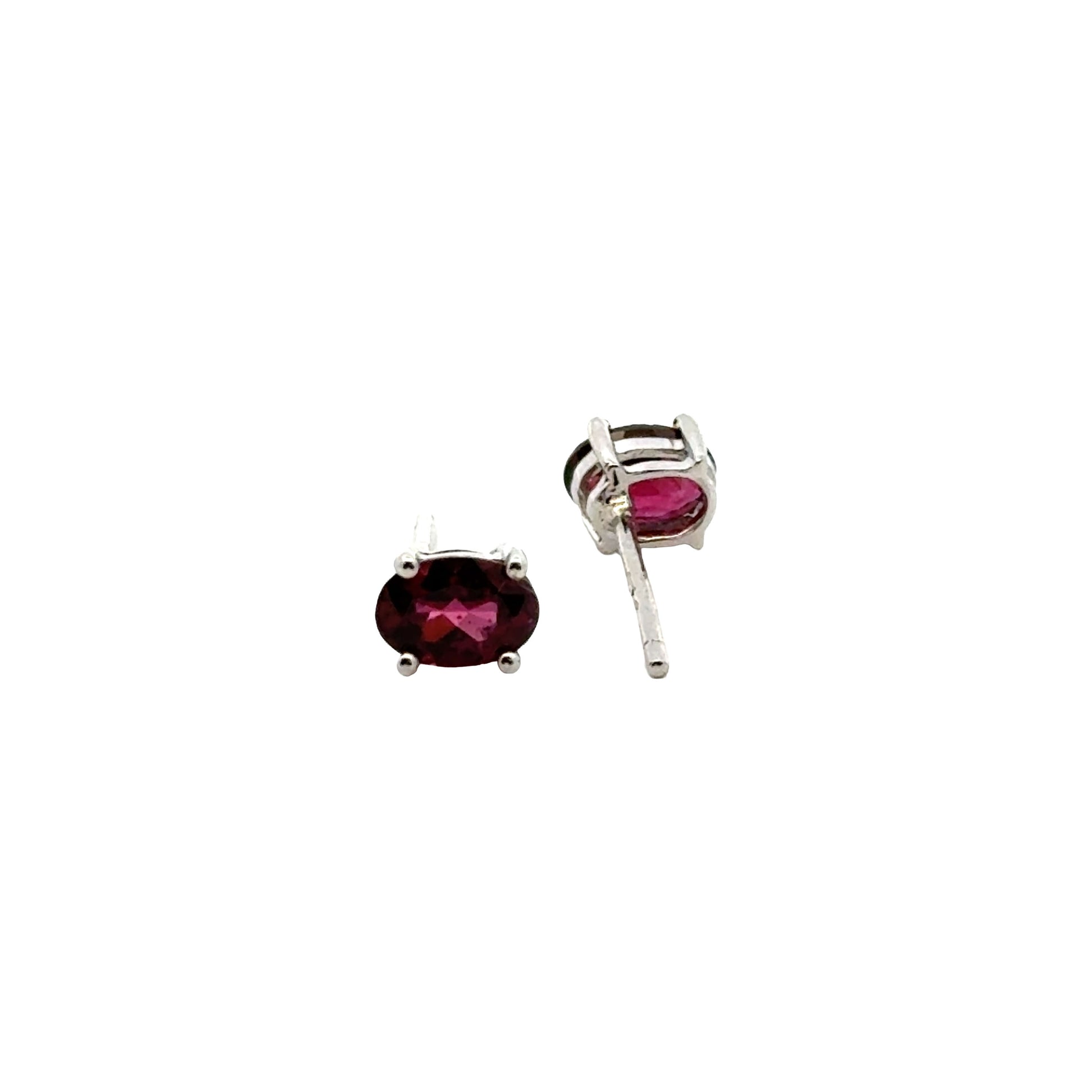 Handmade Oval Garnet Earrings in 925 Sterling Silver - Prong Set Style